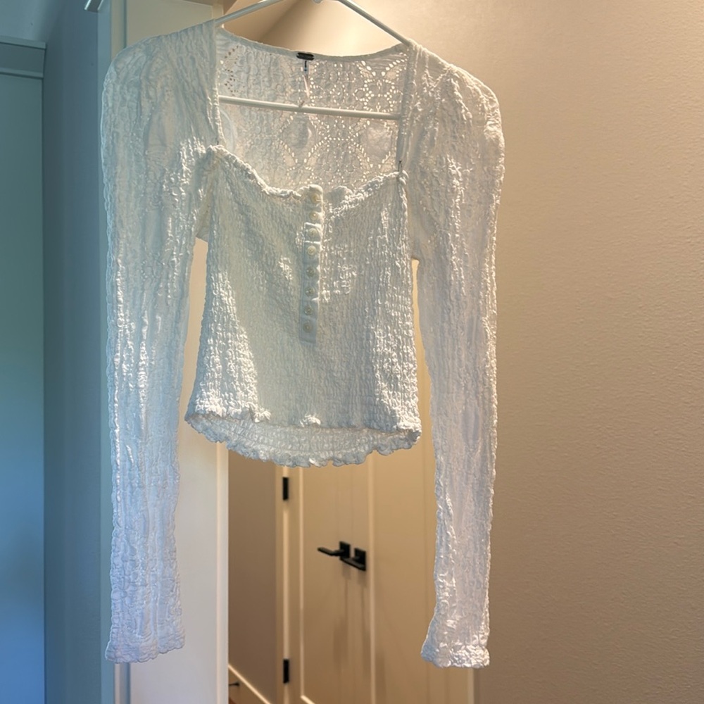 Free People lace long, puffy sleeve top